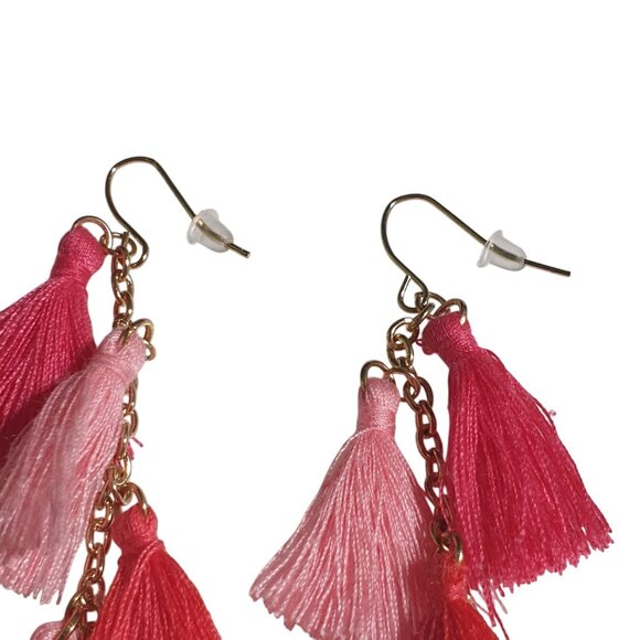Pink Ombré Tassel Earrings Gold Tone Chain Dangle Hook Women Boho Chic Jewelry - Picture 2 of 5